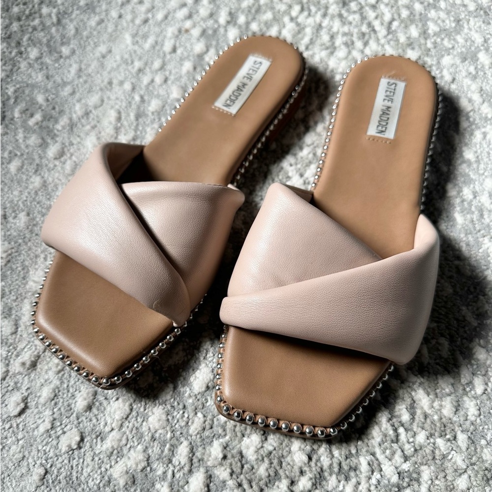 Steve Madden Rayne Women's Nude Beige Crisscross Sandals Slide